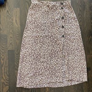 Brown floral H&M button down midi skirt